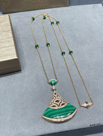 B*l*ai natural malachite extra large fan necklace