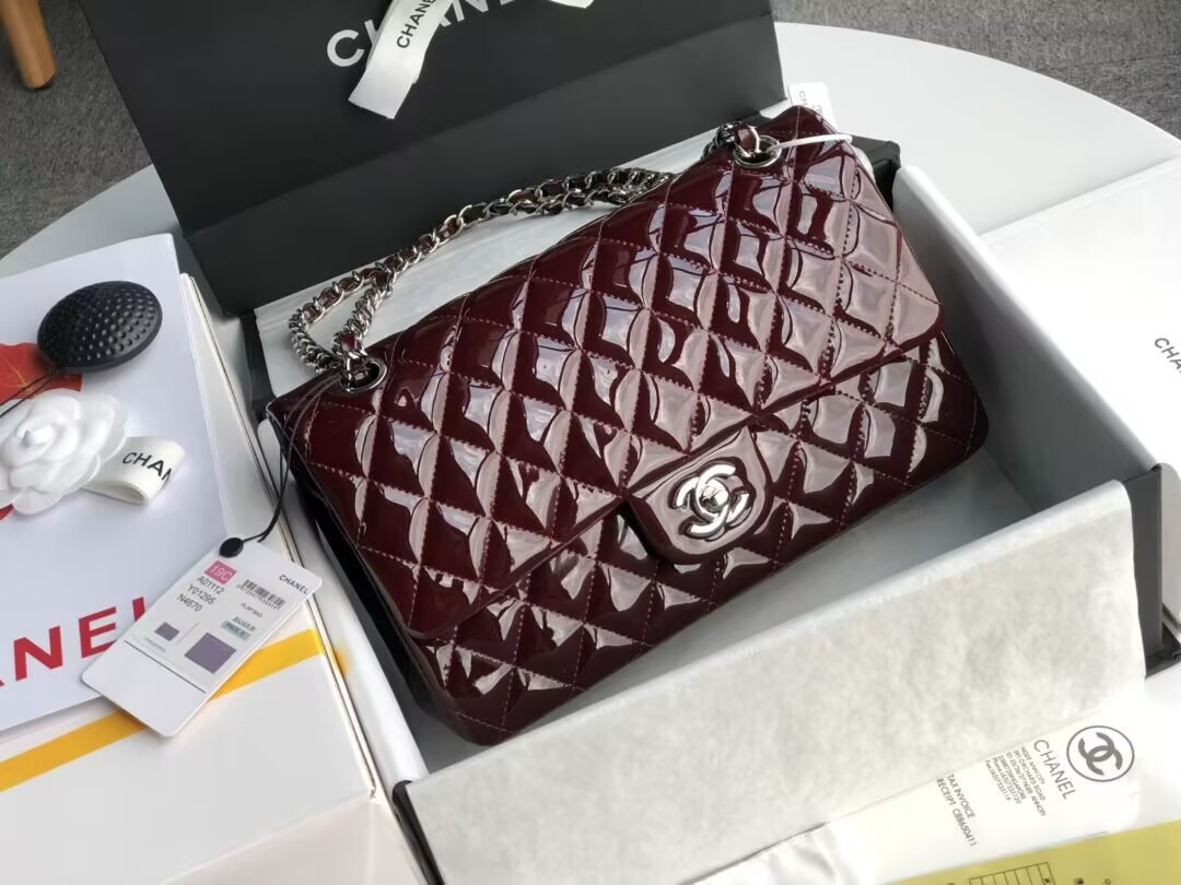 Ch*el classic flap bag burgundy 25cm