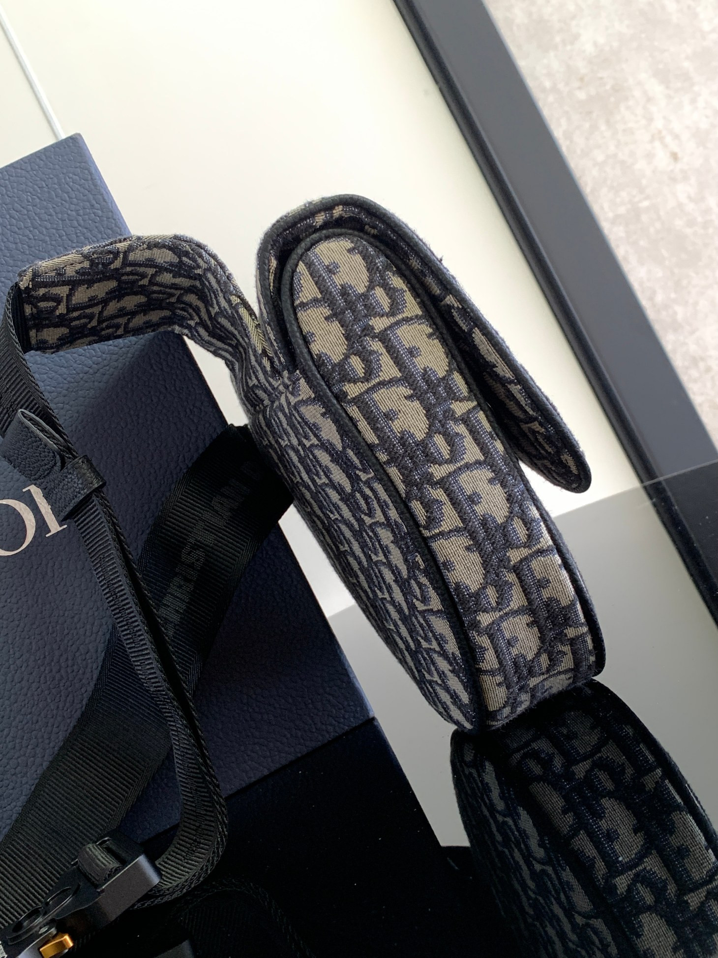 D*or saddle bag beige and black D*or oblique jacquard 26 x 19 x 4.5 cm