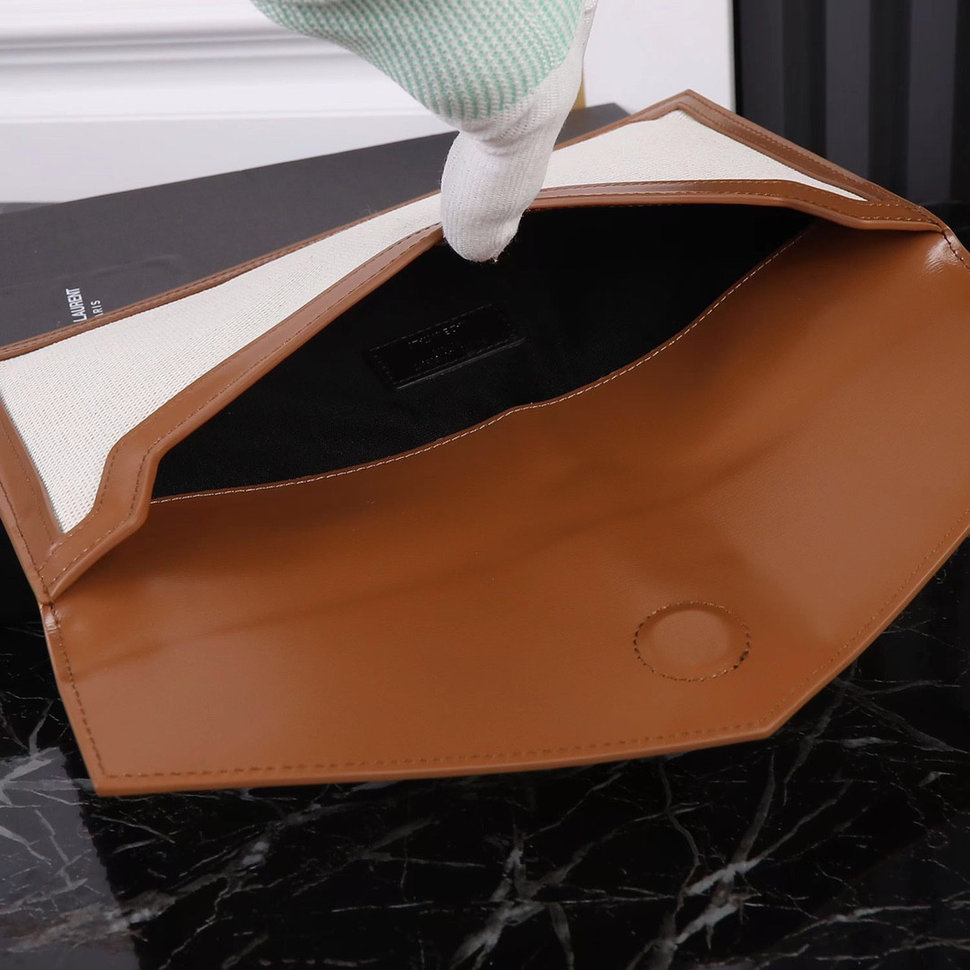 Y*L uptown pouch in canvas and smooth leather natural beige 10.6 x 6.2 x 0.7 inches