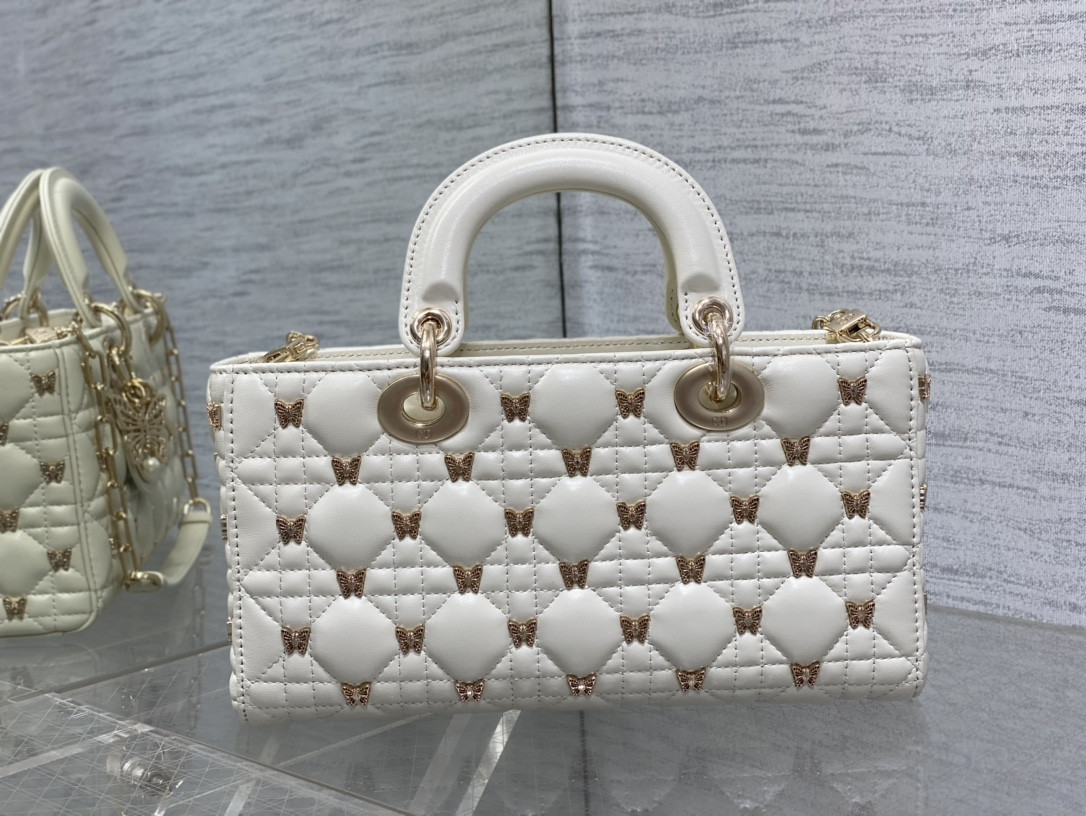 D*or medium lady d-joy bag white with butterfly studs