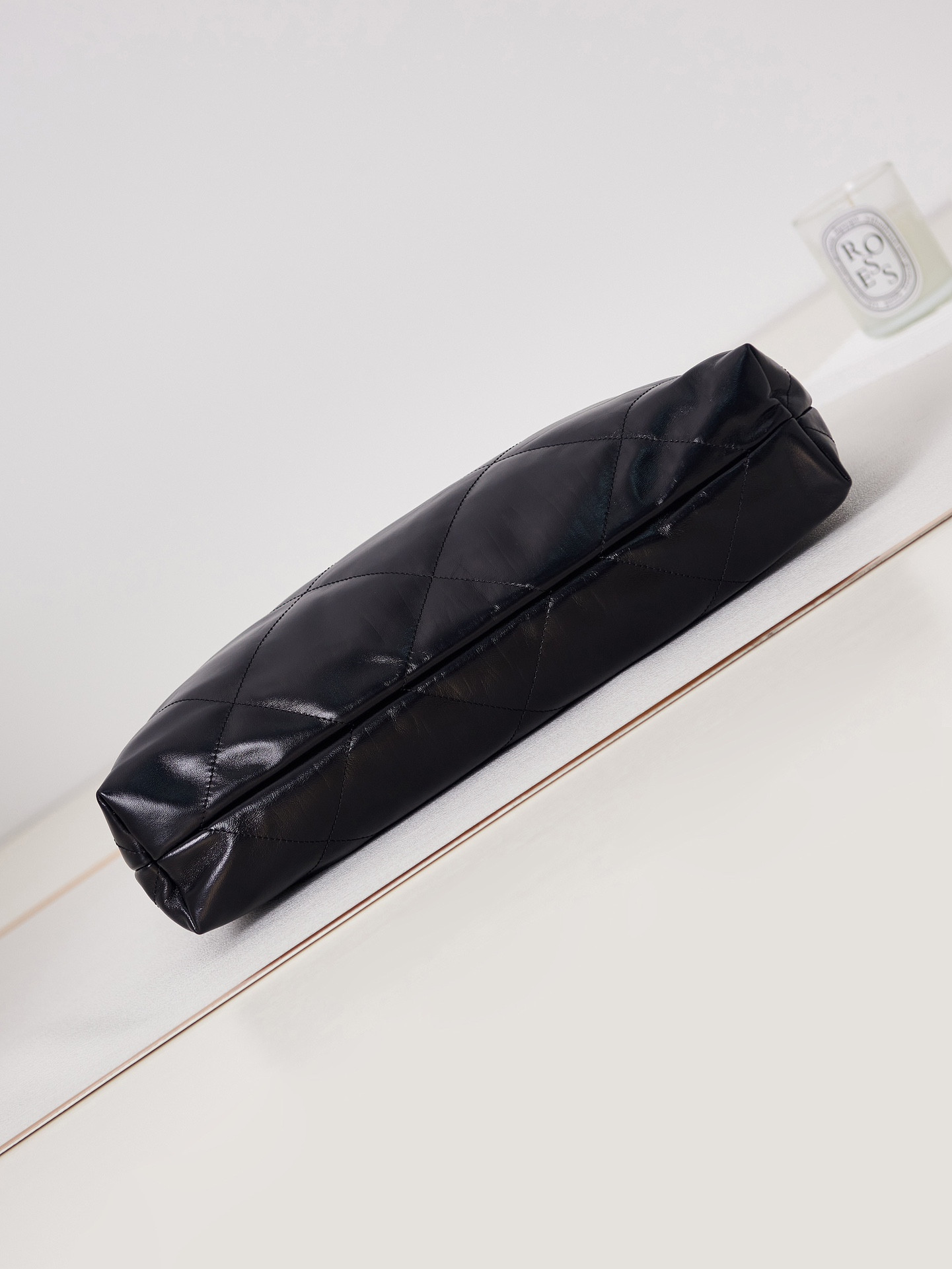 Ch*el 22 handbag shiny calfskin & gold-tone metal black 15.2×16.4×3.1 in