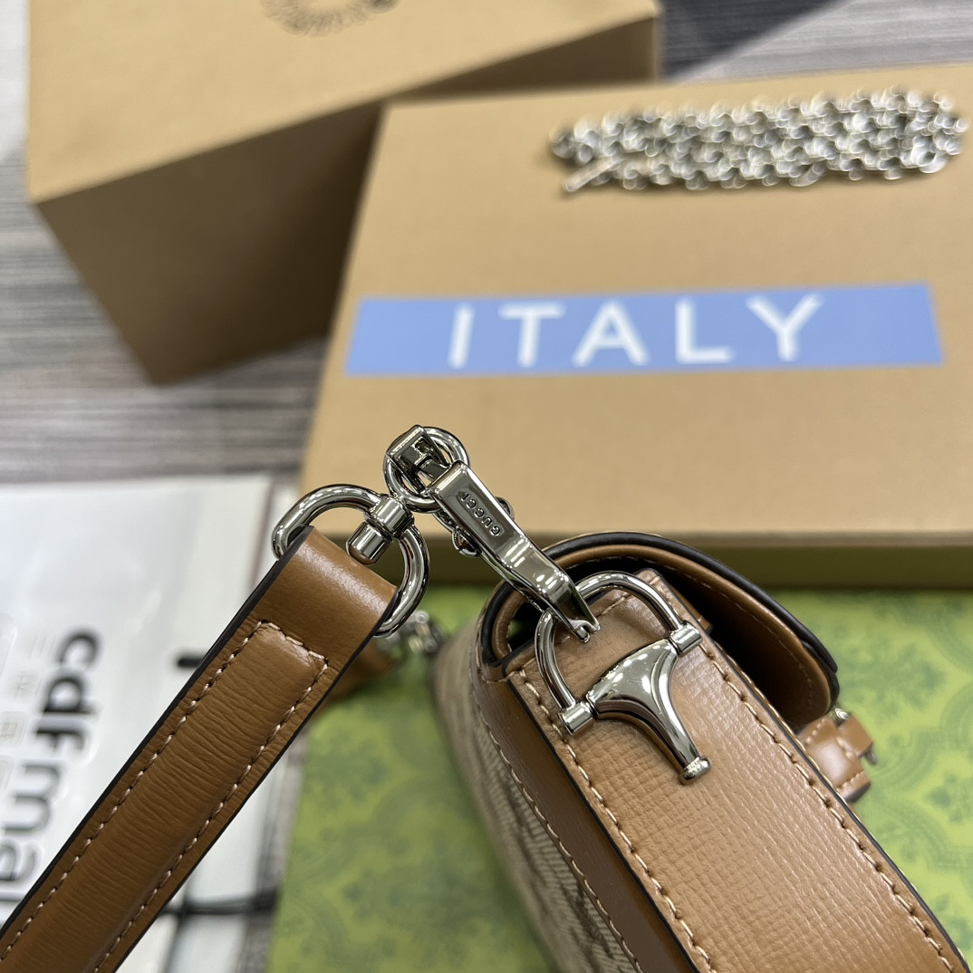 G*u*i horsebit 1955 mini shoulder bag brown 7.7"w x 5-3.1"h x 2.4-1.2"d