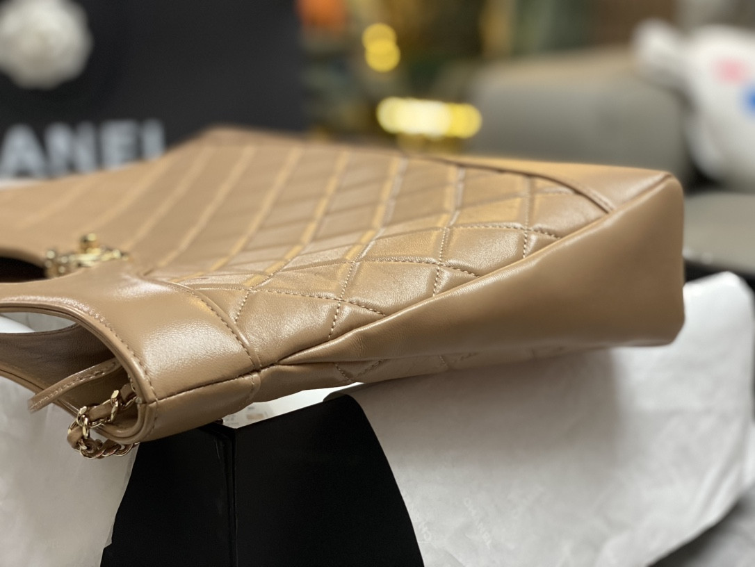 Ch*el shopping bag shiny lambskin & gold-tone metal 11.7 × 14 × 3.5 in