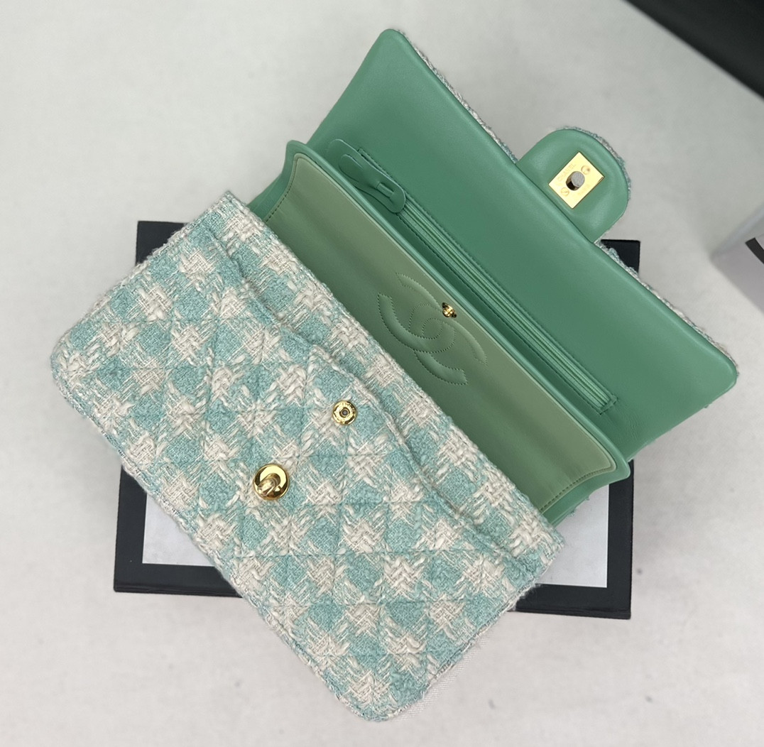 Ch*el classic 11.12 handbag tweed & gold-tone metal   6 × 9.9 × 2.5 in