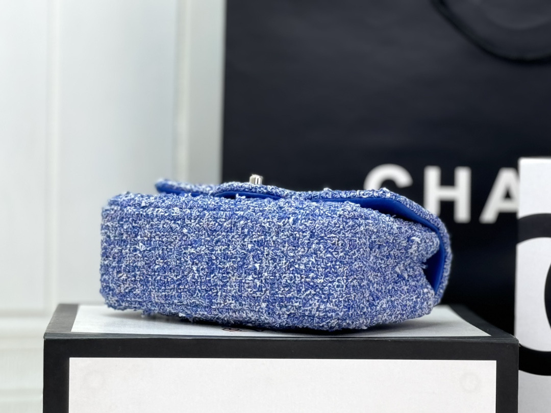 Ch*el mini classic 11.12 handbag  tweed & silver-tone metal 4.7 × 7.8 × 2.3 in