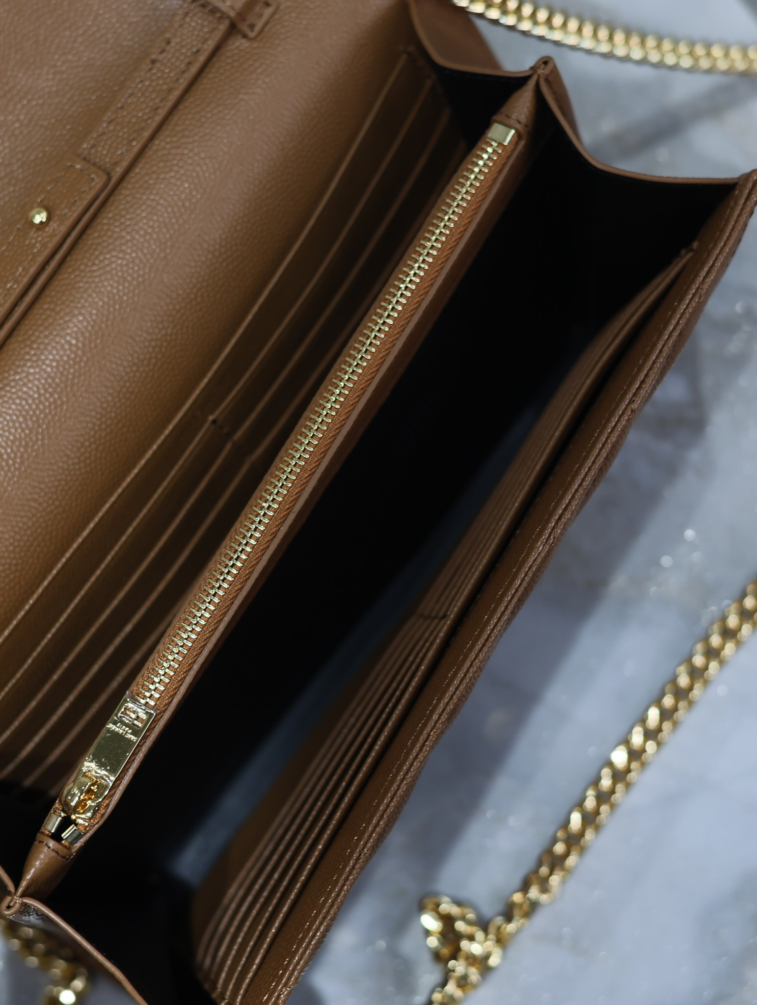 Y*L cassandra monogram classic chain wallet in grained poudre leather 22.5 x 14 x 4cm