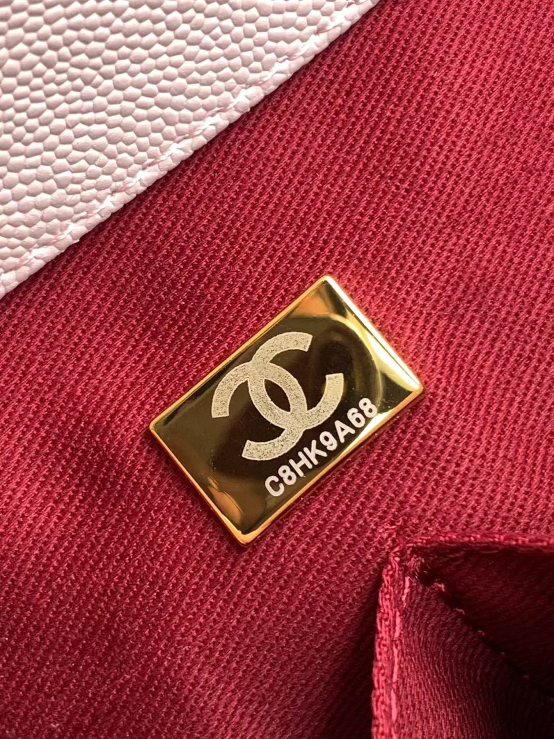 Ch*el mini flap bag with top handle grained calfskin & gold-tone metal as2215 13x19x9cm